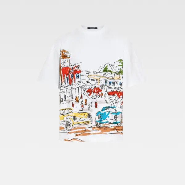 Jacquemus Largo T Shirt Blanc Imprimé Capri Cars